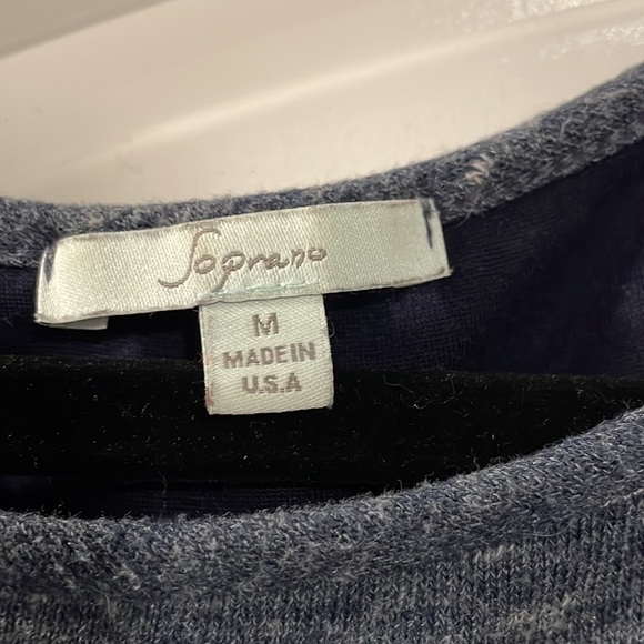 Anthro Sopraso Sz M Tunic Heather striped w/ suede elbow patches fits perfectly! - Picture 3 of 6